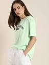 Women Printed Round Neck Pure Cotton Green T-Shirt