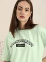 Women Printed Round Neck Pure Cotton Green T-Shirt - Image 3